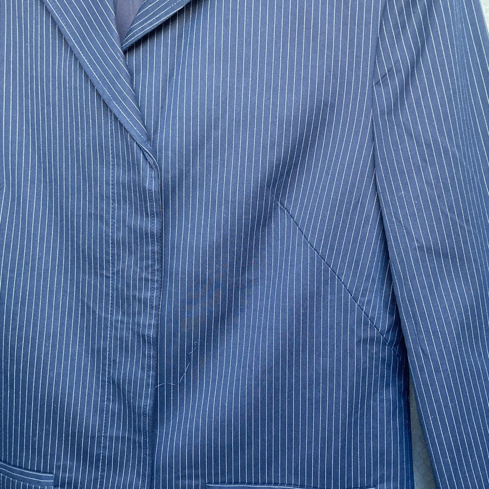 Vintage 90s The limited navy blue pin stripe blazer hidden shoulder pad - Picture 7 of 17